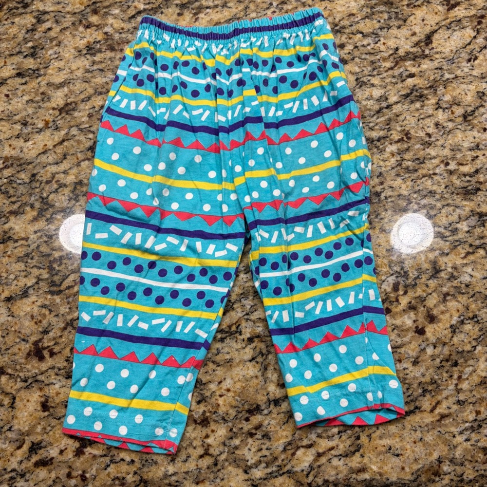 Vintage Bebe Terrifique Girl Pants 18M Blue Polka Dot Geometric  90s 18M